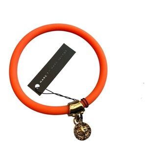 Marc by Marc Jacobs Orange Elastic Silicone Bracelet w/ Gold-Tone Logo Charm NWT
